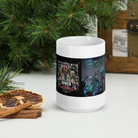 "Gamer Till the End ceramic mug with gaming print near holiday decor"
