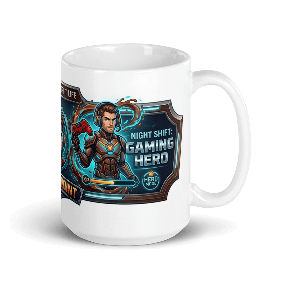 Gamer Dad Coffee Mug featuring a gaming hero design with vivid colors and sturdy ceramic construction.