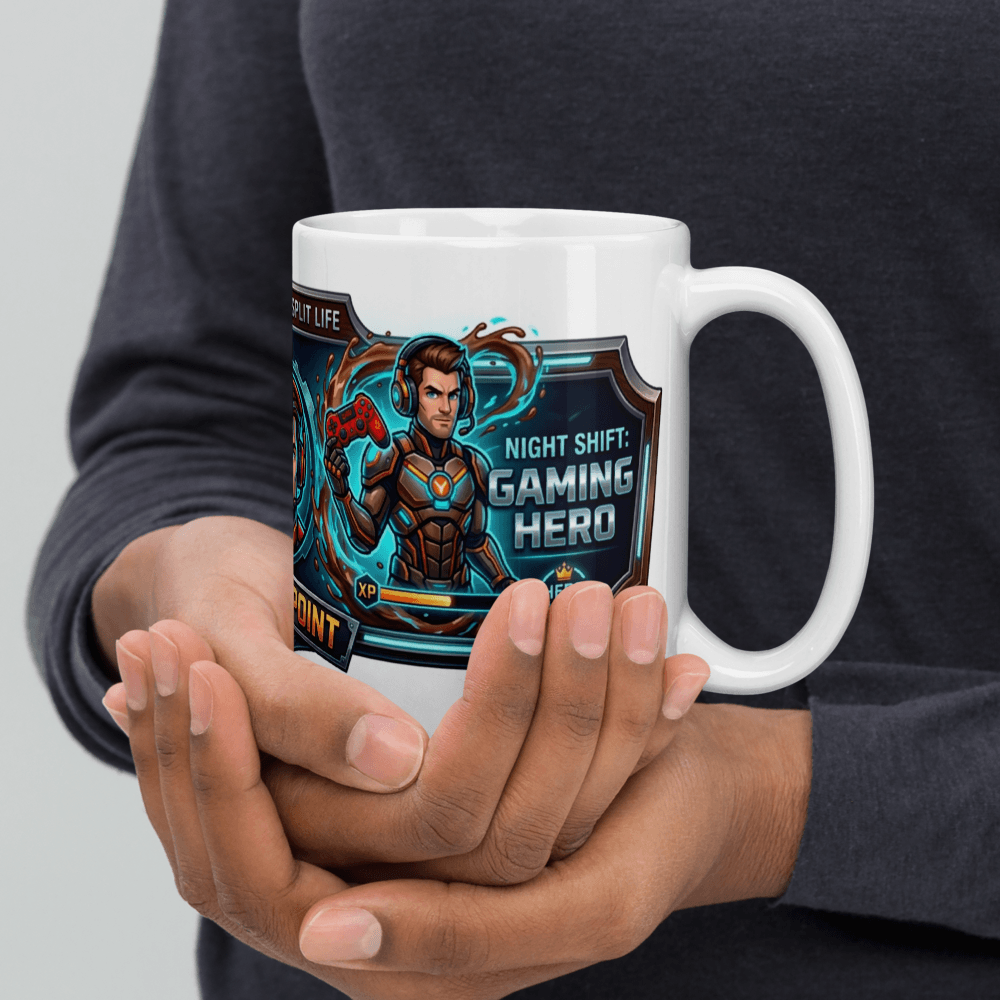 Gamer Dad Coffee Mug featuring a video game design, perfect for coffee-loving gaming enthusiasts.
