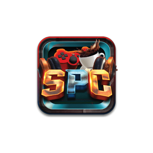 Spawn Point Coffee logo featuring a game controller, coffee cup, and headphones.