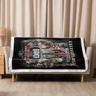 Plush sherpa blanket with "Everything will kill you" design draped over a couch, adding style and warmth to cozy home decor.