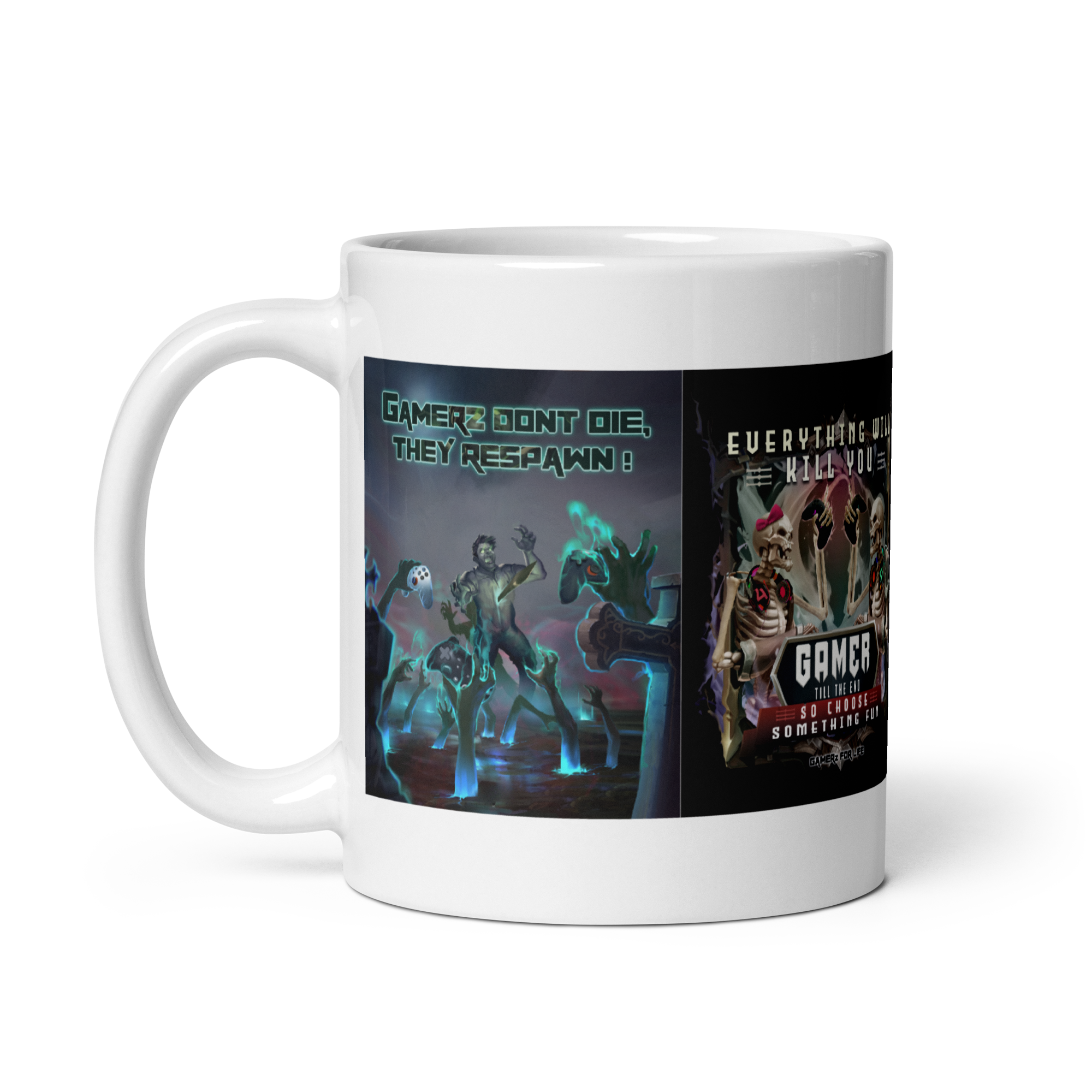 "Gamer Till the End mug featuring vibrant gaming-themed designs, durable and safe for microwave and dishwasher use"